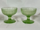 Vintage Uranium Glass Sherbet Cups Optic Green Depression Glass Set of 2