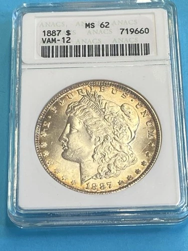 1887 P Morgan Silver Dollar ANACS MS-62 VAM-12 Toned Old Holder
