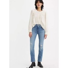 Levi's 724 High Rise Straight Jeans Women's Size 29 x 32 Blue Distressing- NEW