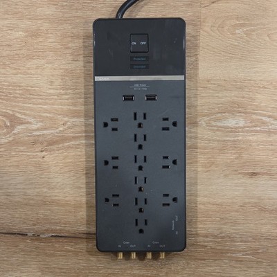 Rocketfish 12-Outlet Surge Protector Power Strip with USB, Coax & Network