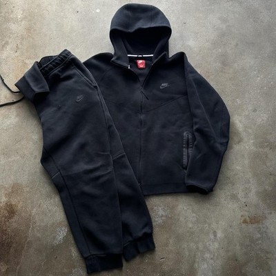 Nike Tech Fleece Sweatsuit Mens Black Full Zip Hoodie Jogger Set