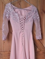 NEW Chiffon Lace Applique A Line Corset-Style Dress Womens Sz 0 Blush Dusty Rose