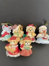 Christmas JASCO CARING CRITTER CHIMERS (6) Bisque Porcelain Bell Ornament VTG