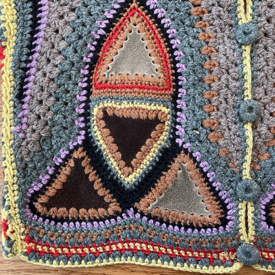 Vintage Halston Garfinckel’s Crochet Multicolor Vest. Size L. Leather & Wool? - Image 4 of 4