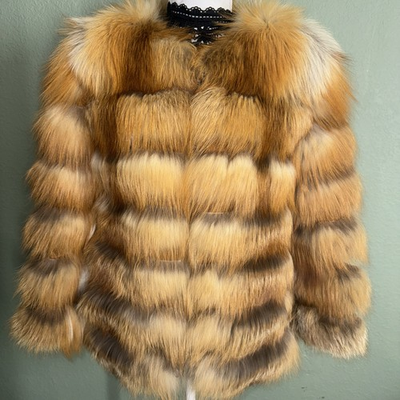 #ad real fire fox fur jacket vest zipper sleeves 3 pockets size S $345.00