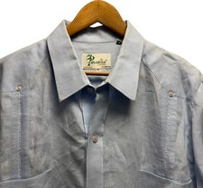 Panabrisa Corona Mens Sz 3XL Light Blue Linen Cuban Guayabera Button Front Shirt