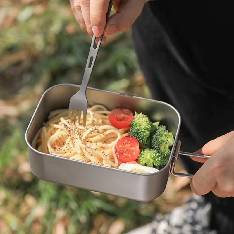 800ml Titaniums Meal Container Rectangular Lunch Box Leak Proof Metal Tableware