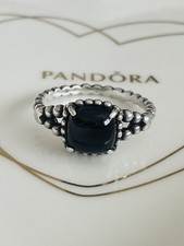 💝 PANDORA Black Onyx Ring Size 58 🖤 Wonderful Gift 🎁
