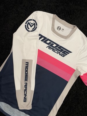 Moose Racing Jersey Men s  Size M White, Navy Blue, Grey, Pink