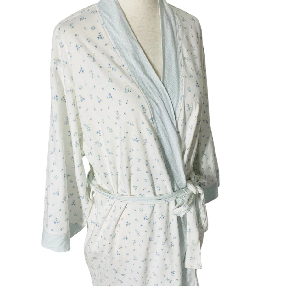 VINTAGE 90s ARIA Ditsy Floral Belted Robe Large 100% Cotton Granny Loungewear - Image 4 of 4
