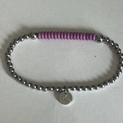 Rustic Cuff Bracelet Pink And Silver Tone Beaded Stretch