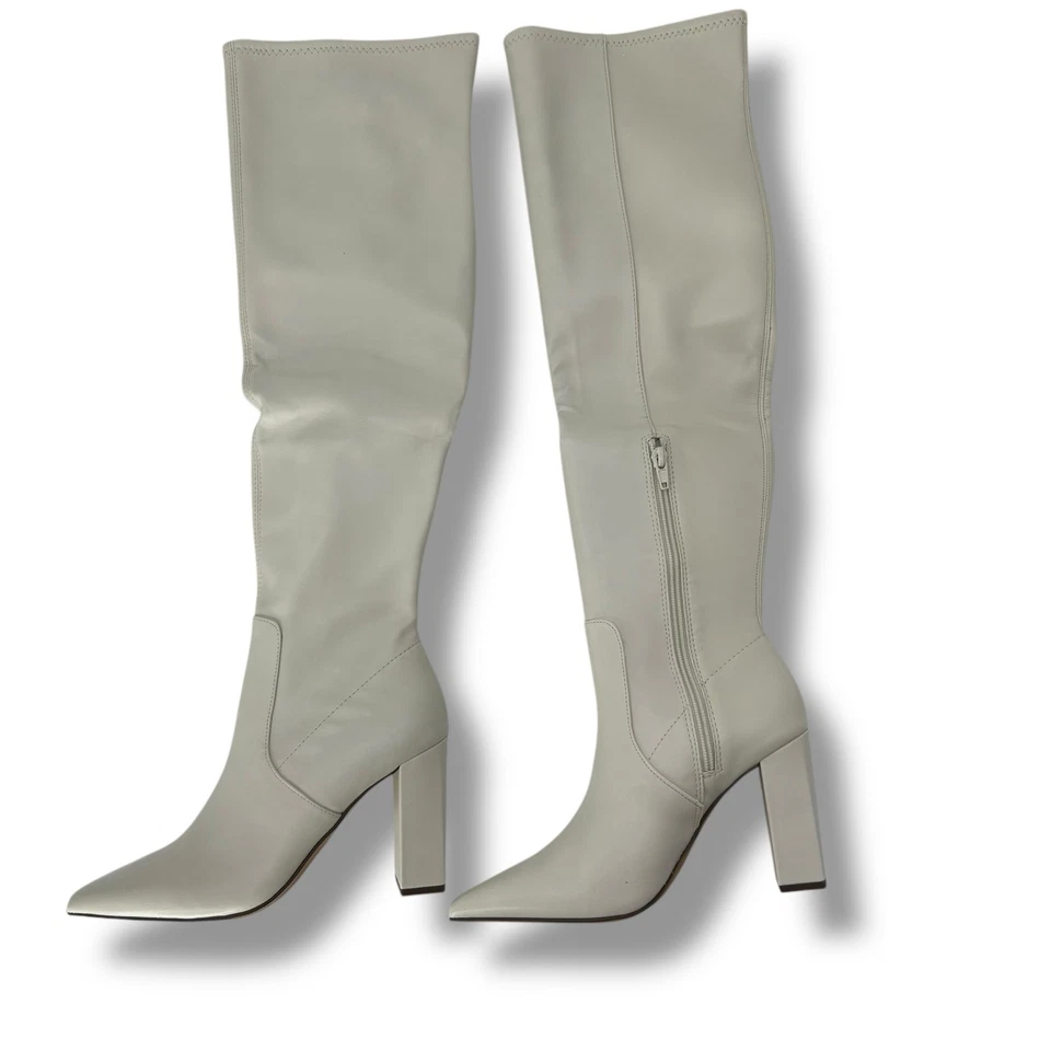 NEW Wild Pair Bone White Over the Knee boots Size 9 Quiet Luxury Faux Leather - Image 2 of 4