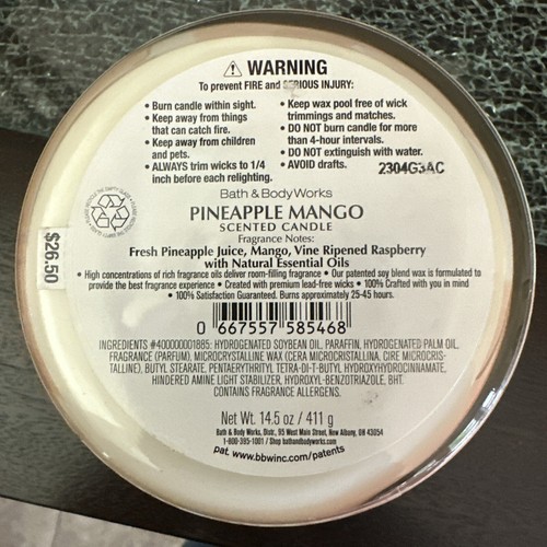 Bath and Body Works PINEAPPLE MANGO 3-Wick Candle 14.5 oz - Picture 3 of 4