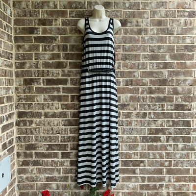#ad Fever Women#x27;s Striped Sleeveless Maxi Dress Belted Size M $16.99