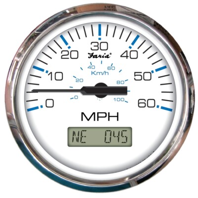 Faria Beede Instruments 33826 Chesapeake White Ss 4'' Speedometer Lcd Heading