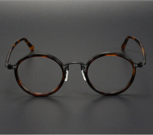 Hand Made Round Retro Eyeglass Frames Luxury Acetate+Pure Titanium Glasses - Picture 8 of 32