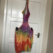Shein Tye Dye Halter Dress Size XL 16 Sleeveless Mini Holiday Colourful