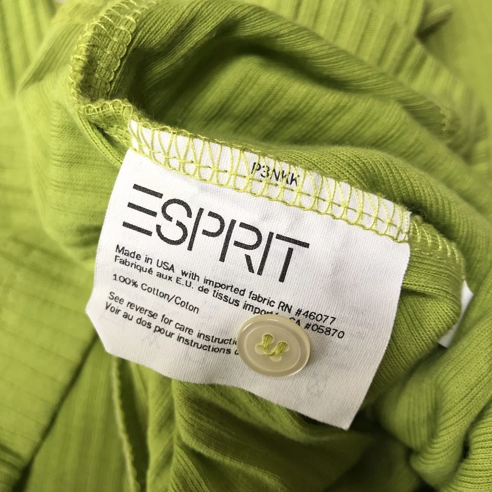 VTG 80s 90s Esprit Top Medium Ribbed Button Green Fairy Grunge Preppy Resort USA - Image 3 of 4