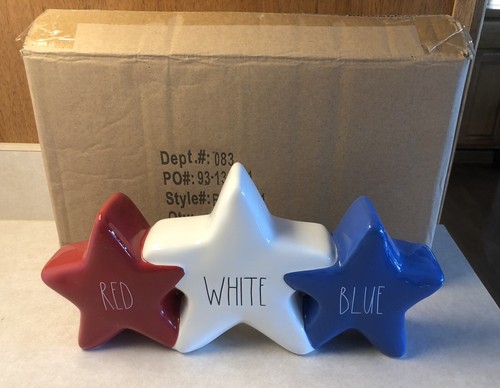 Rae Dunn 4th Of July Red White Blue Stars USA Patriotic Decor Ceramic New 12”