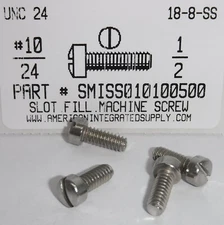 #10-24x1/2 Fillister Head Slotted Machine Screws 18-8 Stainless Steel (25)