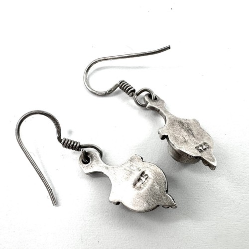 925 Sterling Silver Drop Earrings W/ Natural Ruby - Handmade - 35.0mm - Picture 2 of 7