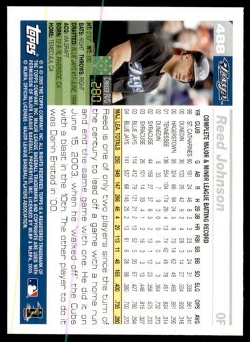 2005 TOPPS REED JOHNSON TORONTO BLUE JAYS #488 - Picture 2 of 2