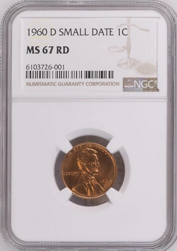 1960-D 1C RD Small Date Lincoln Memorial One Cent  NGC MS67RD    6103726-001