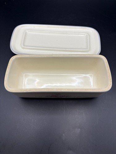 Pfaltzgraff Trousseau Butter Dish Beige Rose 7"x3"x3" Floral Light Blue Edge - Picture 4 of 7