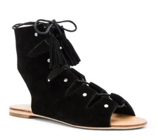 RAYE Womens 'Sydney' Black Suede Lace Up Slingback Sandals Shoes Size 39.5