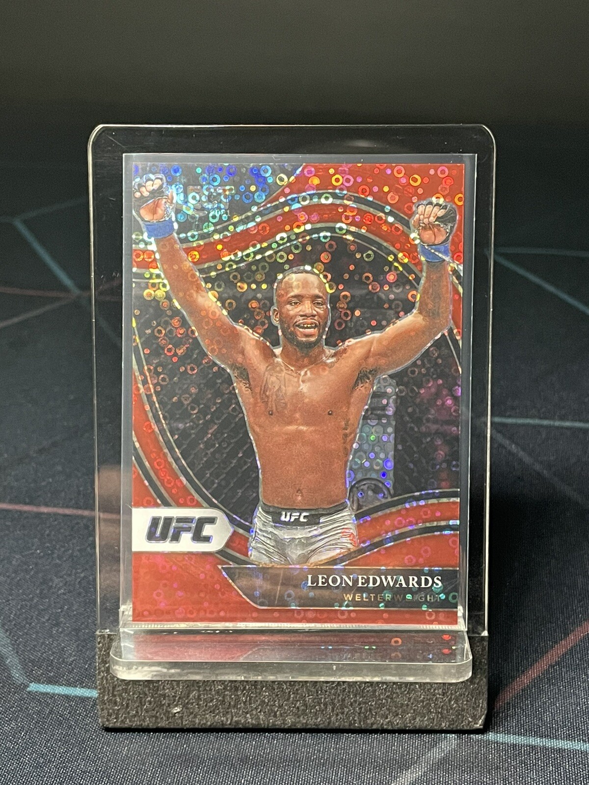 Leon Edwards UFC 2021 Panini Select Octagonside Red Disco Prizm /199 Card #238