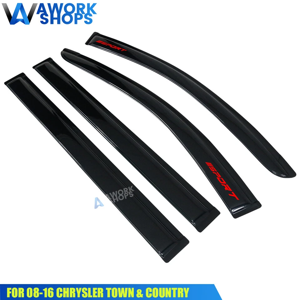 Fits 08-16 Chrysler Town 08-20 Grand Caravan Window Visors Vent & Red Sport - Image 4 of 4