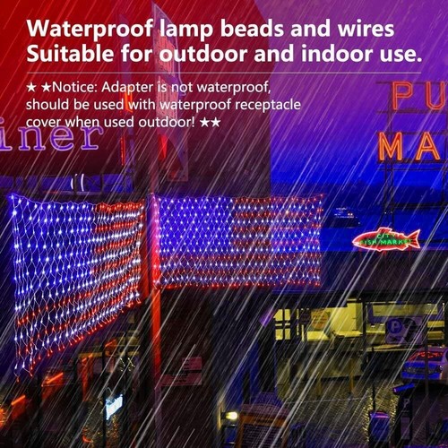 Extra Bright USA American Flag Lights Net String Light LEDs 3.2x 6.5 FT Outdoor - Picture 4 of 8