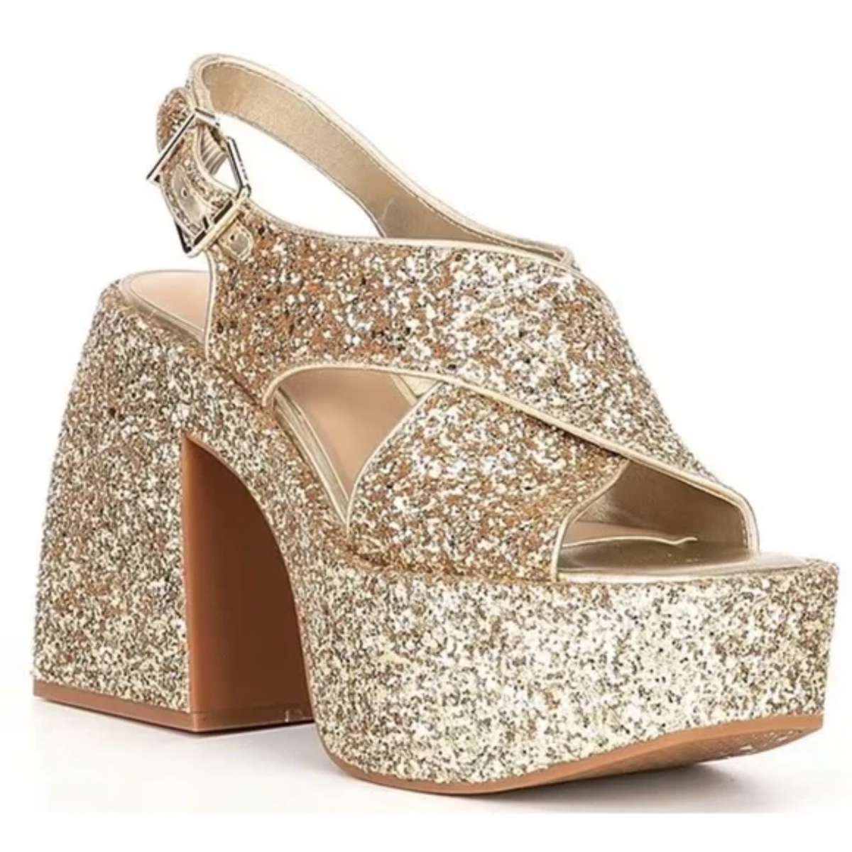 NEW GB Gianni Bini Friday-Nite Glitter Platform Dress Sandals in Gold