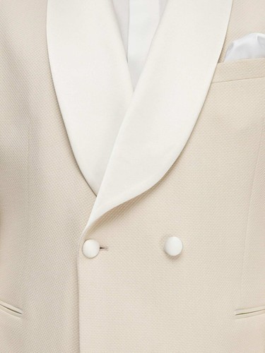 Tuta uomo beige doppiopetto raso liscio scialle bavero giacca festa matrimonio - Foto 6 di 11