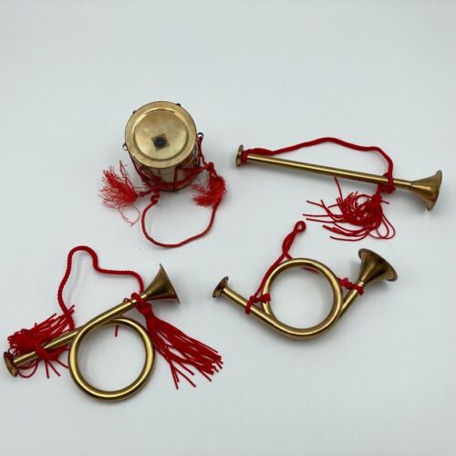 Vintage Messing musikalische Ornamente Hörner Trommeln Weihnachten Urlaub - Bild 3 von 11