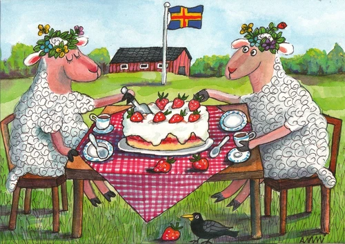 Sheep Birthday Strawberry Cake Priority Stationary Card Aland Finland FDC 2018