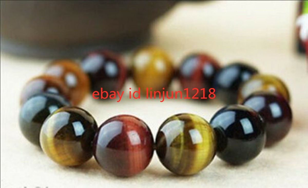 10mm Natural Tiger's Eye Stretchy Bracelet - 7.5" Colorful Round Bead Bracelet, Nickel-Free