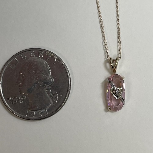 10K Gold Pink Ice CZ Halskette mit Anhänger, 19" Goldkette, Vintage 1980er - Bild 5 von 10
