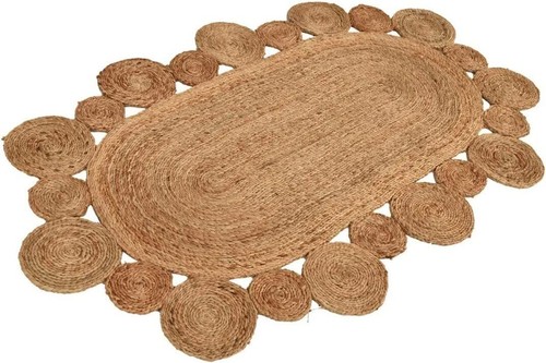 Jute Rug Oval Rug Jute Carpet Mat Area Rug Handmade Rustic Look Circles Design - Picture 6 of 6
