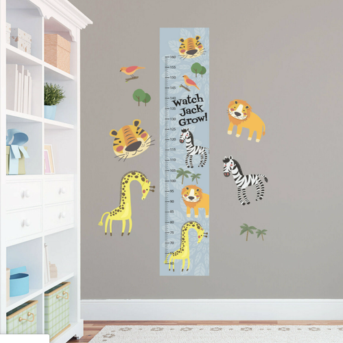 Personalised Cute African Jungle Animals Boys Growth Height Chart+8Wall Sticker - Picture 21 of 37
