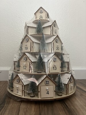 Light Up 5 Tier Wooden Village Rotating Advent Calendar - New Sealed