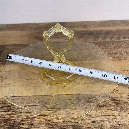 LANCASTER Center Handle Tray Landrum Topaz Yellow Tidbit 11" Glass 1930's - Picture 5 of 10