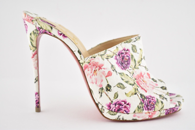 Christian Louboutin Pigamule 120 White Pink Floral Mule Sandal