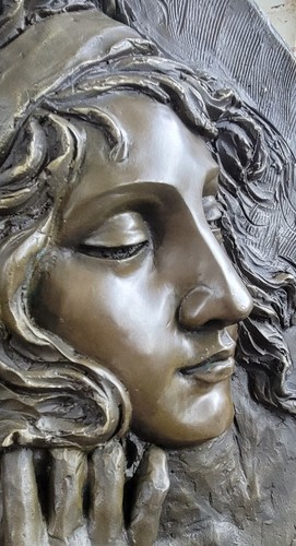 Art Deco/Noveaue Large Woman Face Bas Relief Wall Mount Bronze Sculpture Statue - Picture 4 of 10