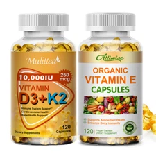 Vitamin K2 (MK7) with D3 10000 IU Supplement,BioPerine Capsules I Vit E Capsules