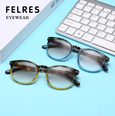 Men Women Round Retro Tinted Reading Glasses Gradient Brown Outdoor Sunglasses 