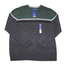 APT. 9 Sweater Merino Wool Blend Modern Luxe Size XL Green Gray Stripe Crew NEW