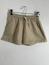 Oak + Fort OS Beige Linen Cotton Pull On Drawstring Cuffed Shorts