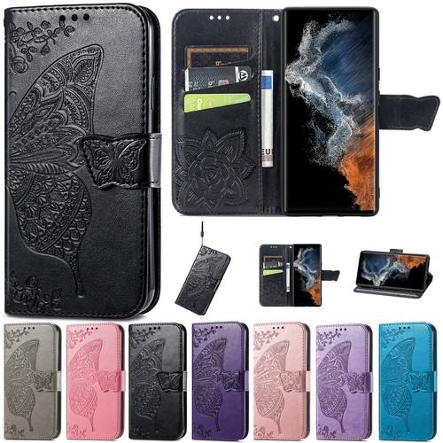 FR Samsung Galaxy S25 S24 S23 S22 S21 Schmetterling Muster Leder Flip Halter Hülle