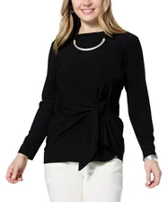 WynneLayers Luxe Crepe Long Sleeve Tie-Front Shirt Black